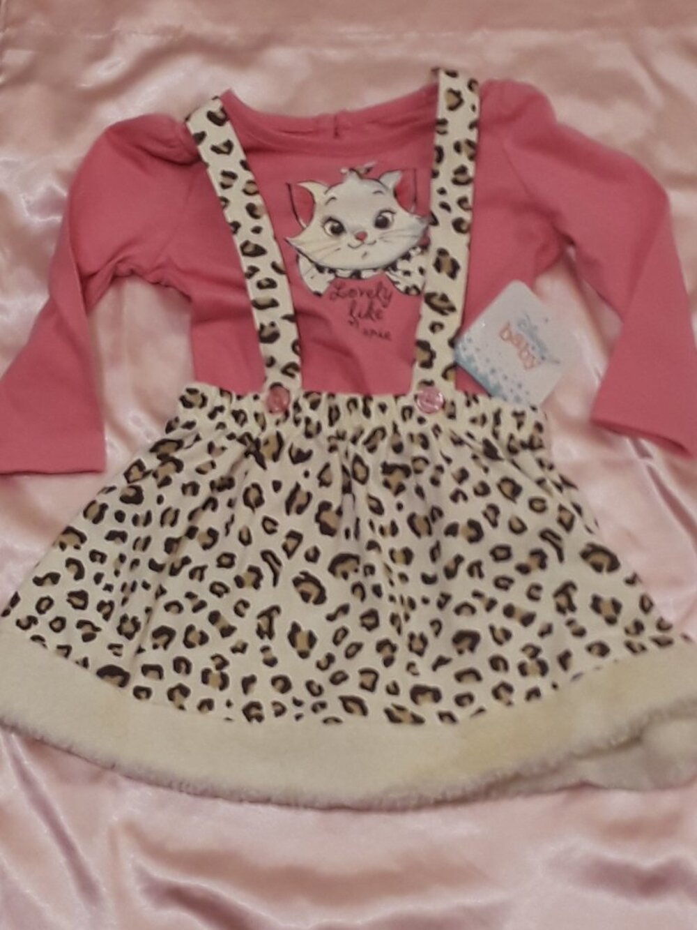 Disney Baby NWT 18M Marie Aristocats Leopard Jumper Dress Fur + Pink Shirt Set